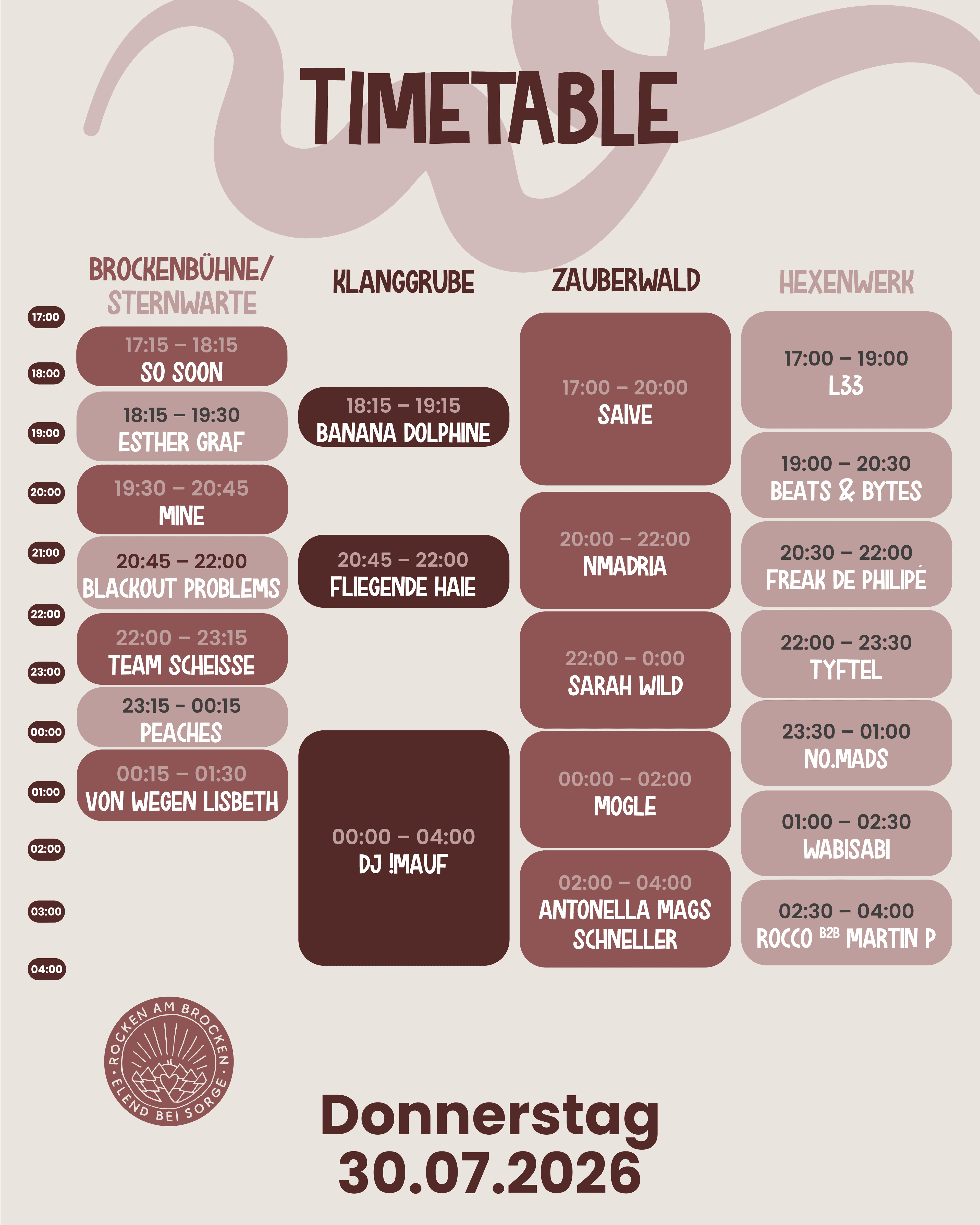 Rocken am Brocken 2026 – Timetable Donnerstag, 30. Juli