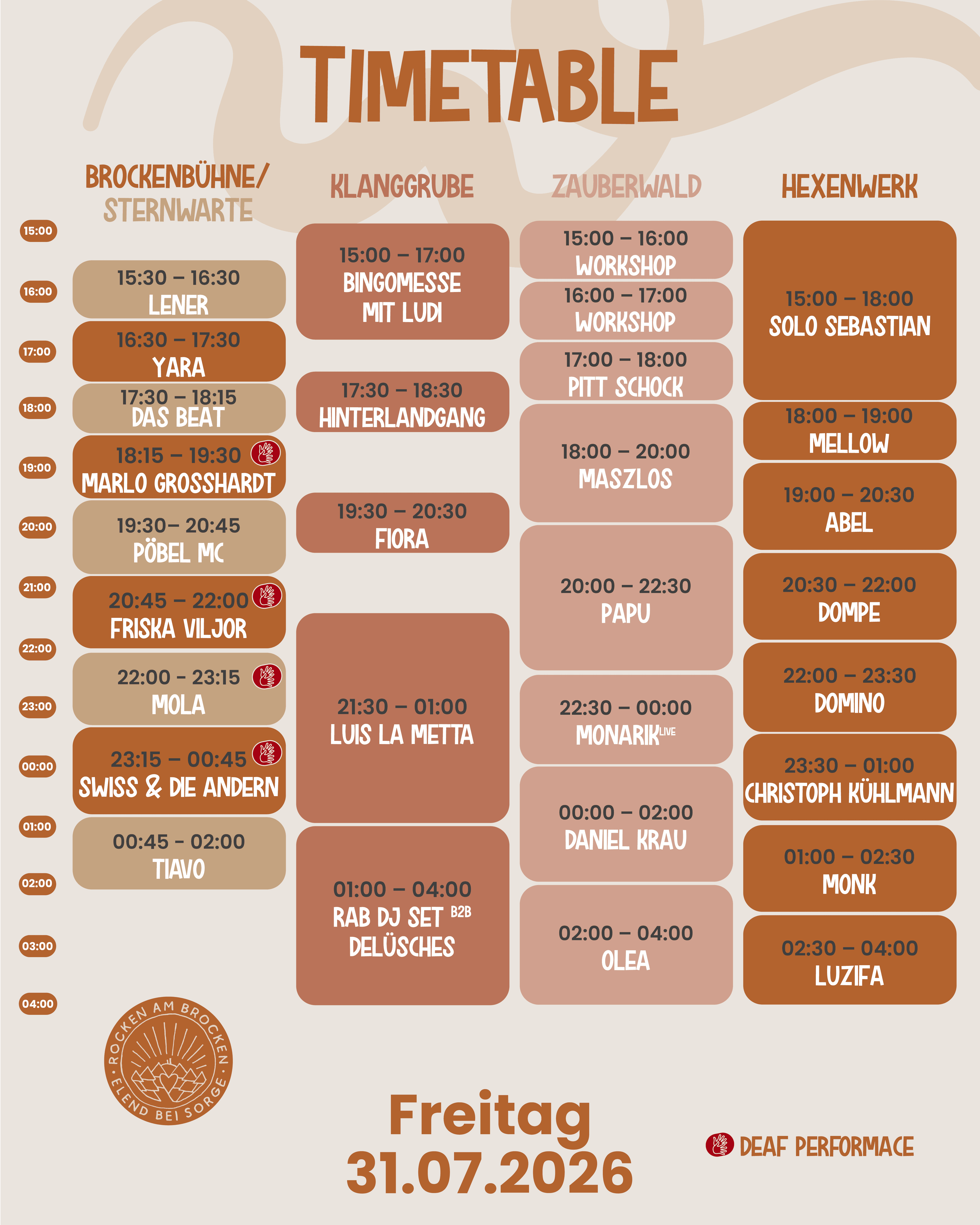 Rocken am Brocken 2026 – Timetable Freitag, 31. Juli